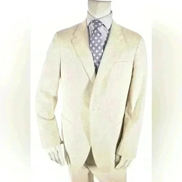 PAUL SMITH Beige White Cotton Stripe Seersucker Summer Slim Suit 44R Italy - Picture 4 of 8
